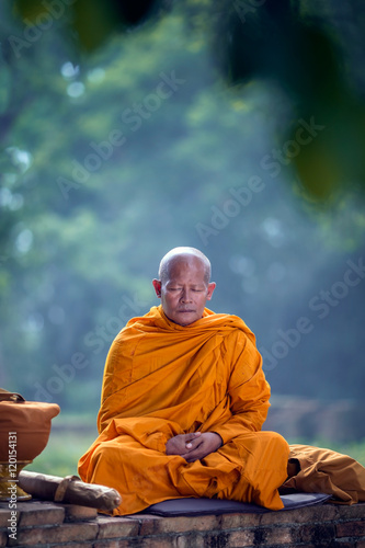 Fotografía Asian monk meditating under a tree