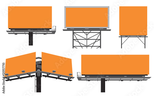 Outdoor advertising constructions, different vector blank billboards and panels, isolated on white.