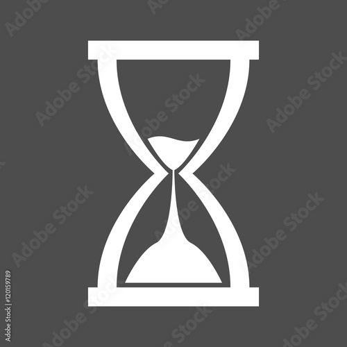 Simple white hourglass (sandglass) icon isolated on dark grey background. Vector illustration. The hour-glass icon is designed in simple modern flat style.