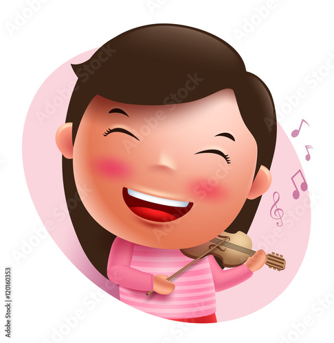 Young violinist vector character singing and holding violin isolated in white background. Vector illustration.
