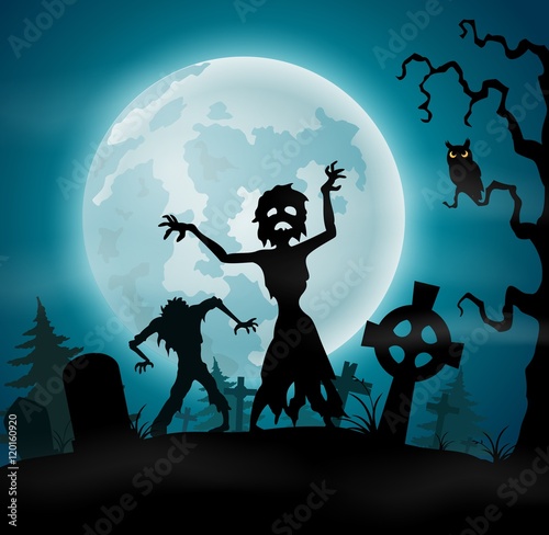 Halloween party zombies background  in the graveyard