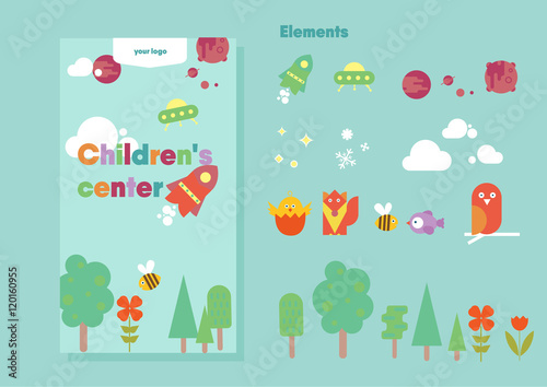 Children design template | vector animals, trees and elements