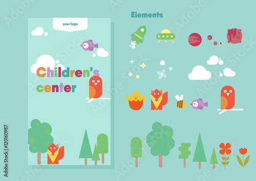 Children design template | vector animals, trees and elements