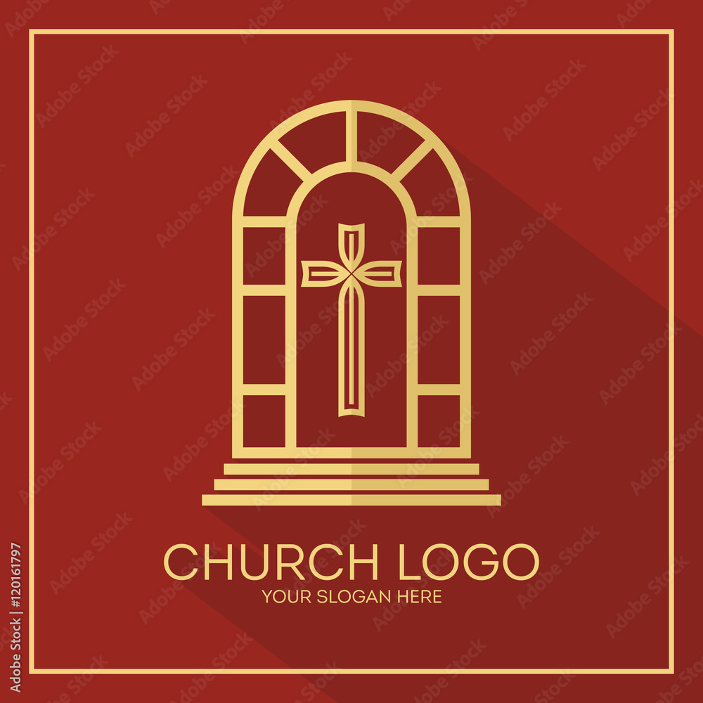 Church logo. Christian symbols. The altar and the cross of Christ.