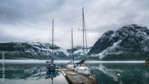 Yachts at the berth. Morning. Norway