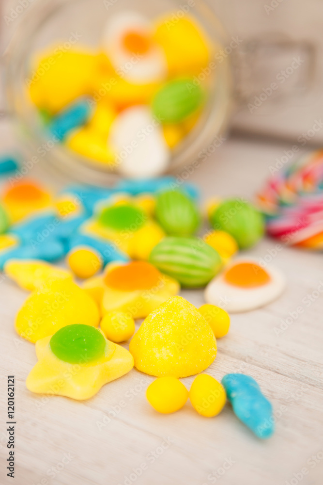 Candies with different shapes and colors