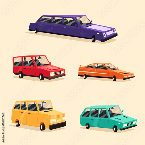 Set of vintage american automobile. Cartoon vector illustration. Car isolated.