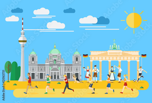 Flat design, Group of people running in Germany