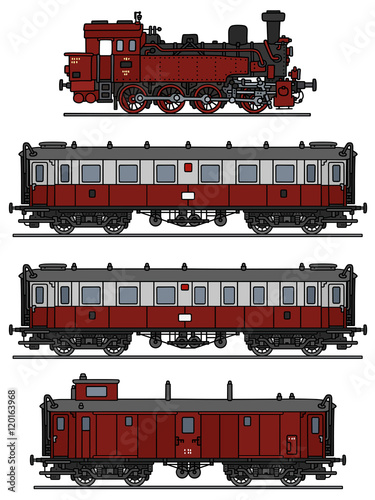 Hand drawing of a vintage red steam train