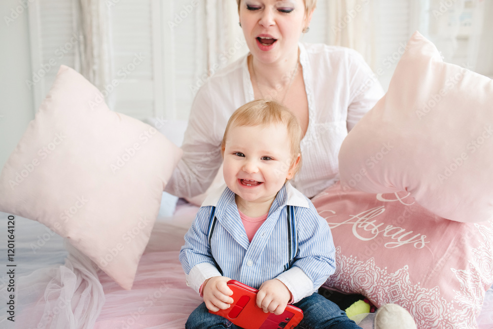 wonderful boy is happy with his mother wonderful boy is happy with his mother