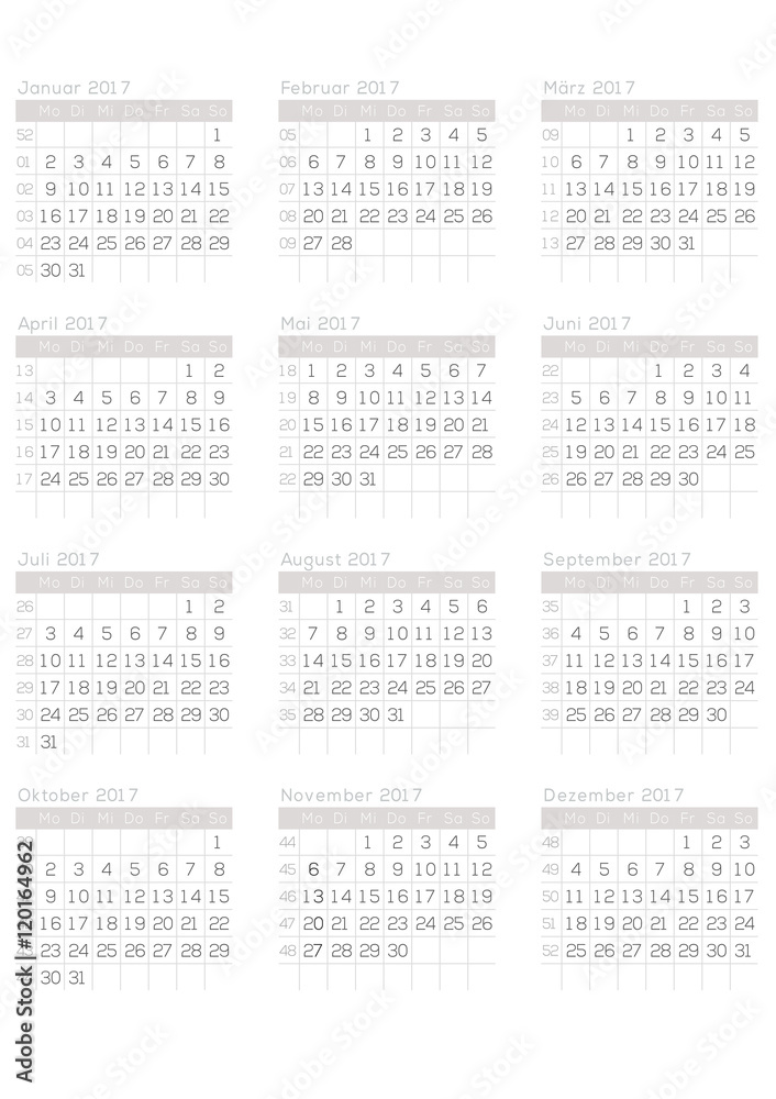 Jahreskalender 2017 Blanko