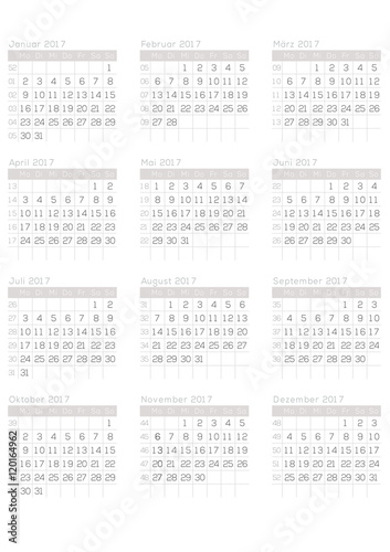 Jahreskalender 2017 Blanko
