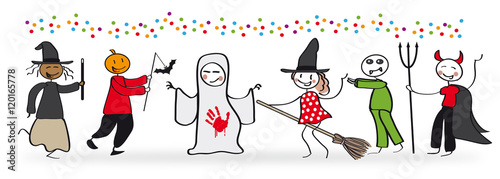 Verkleidete Kinder feiern Halloween, Vektor Illustration