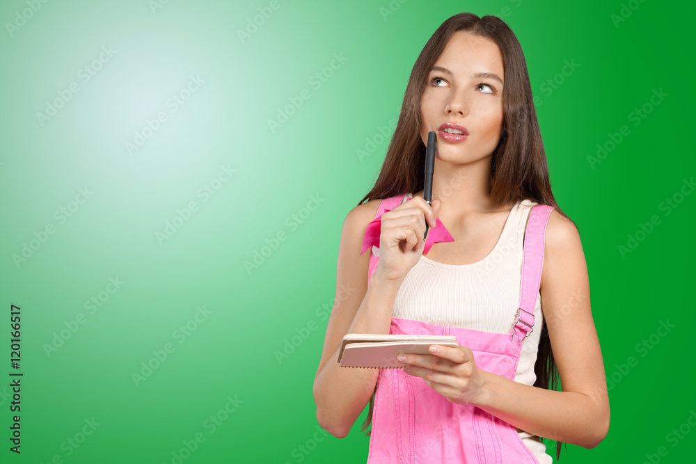 Happy smiling beautiful young woman with clipboard Happy smiling beautiful young woman with clipboard