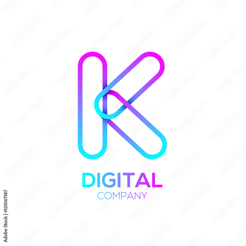 Letter K Logo Design.Linked shape circle symbol,Digital,pink blue Letter K Logo Design.Linked shape circle symbol,Digital,pink blue