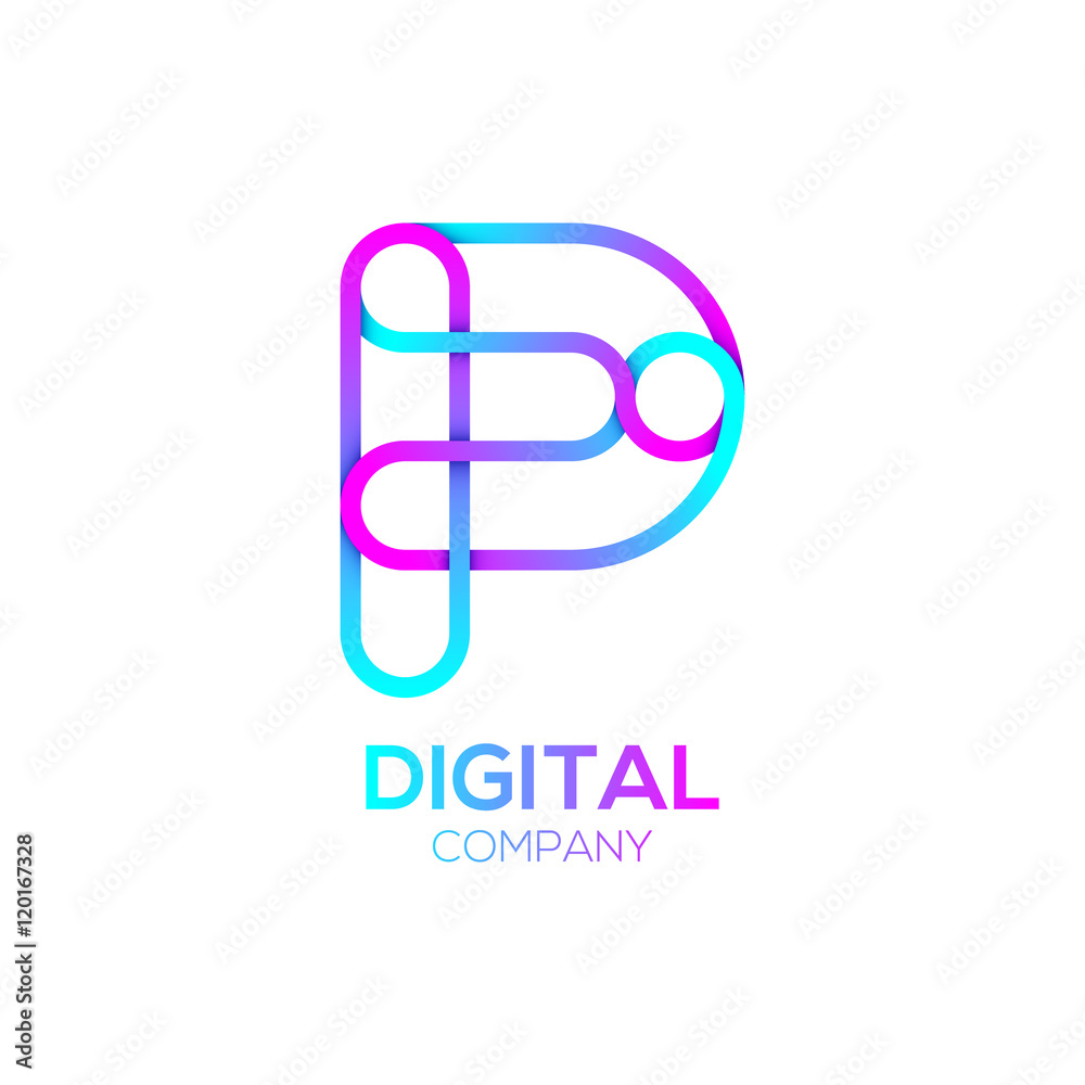 Letter P Logo Design.Linked shape circle symbol,Digital,pink blue Letter P Logo Design.Linked shape circle symbol,Digital,pink blue