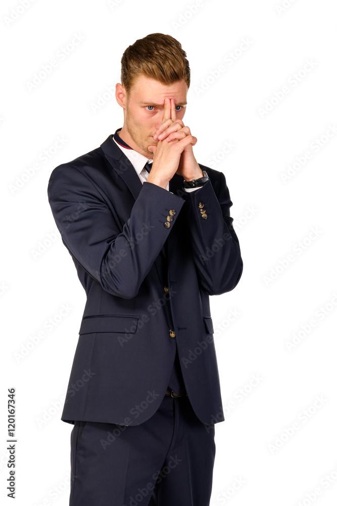Young business man thinking portrait isolated Young business man thinking portrait isolated