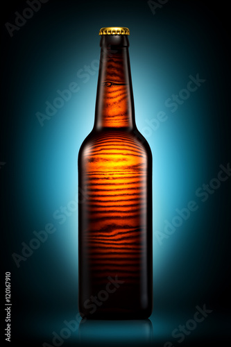 Bottle of beer or cider isolated on dark blue background