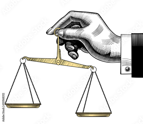 Vintage drawing of hand with old Weight Scales