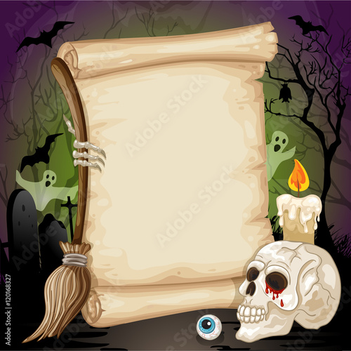 Halloween banner with empty paper scroll