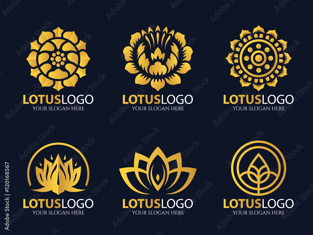 Gold Lotus logo vector art set design Stock Vector | Adobe Stock