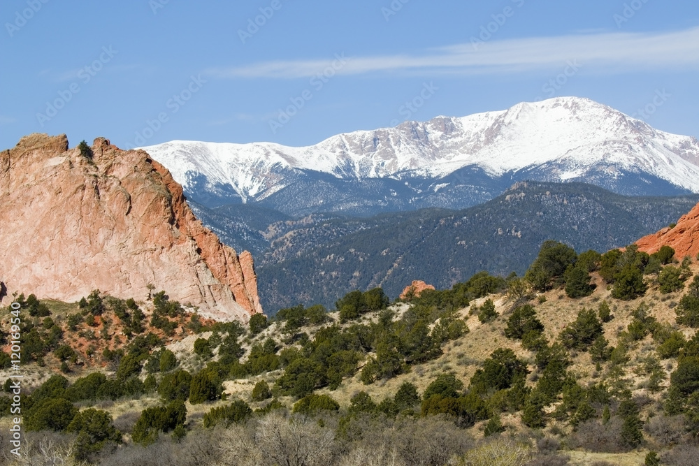 Pikes Peak and Garden of the Gods Park in Colorado Springs in th