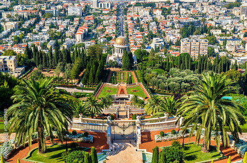 View over the Bahai Gardens in Haifa photo