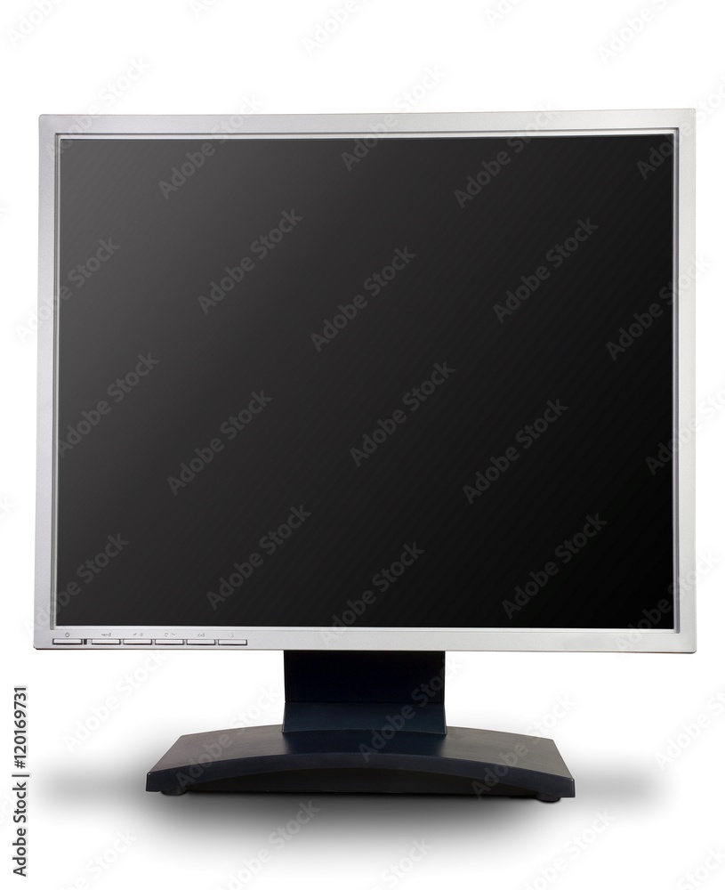 One computer LCD monitor with black screen. Isolated over white background. One computer LCD monitor with black screen. Isolated over white background.