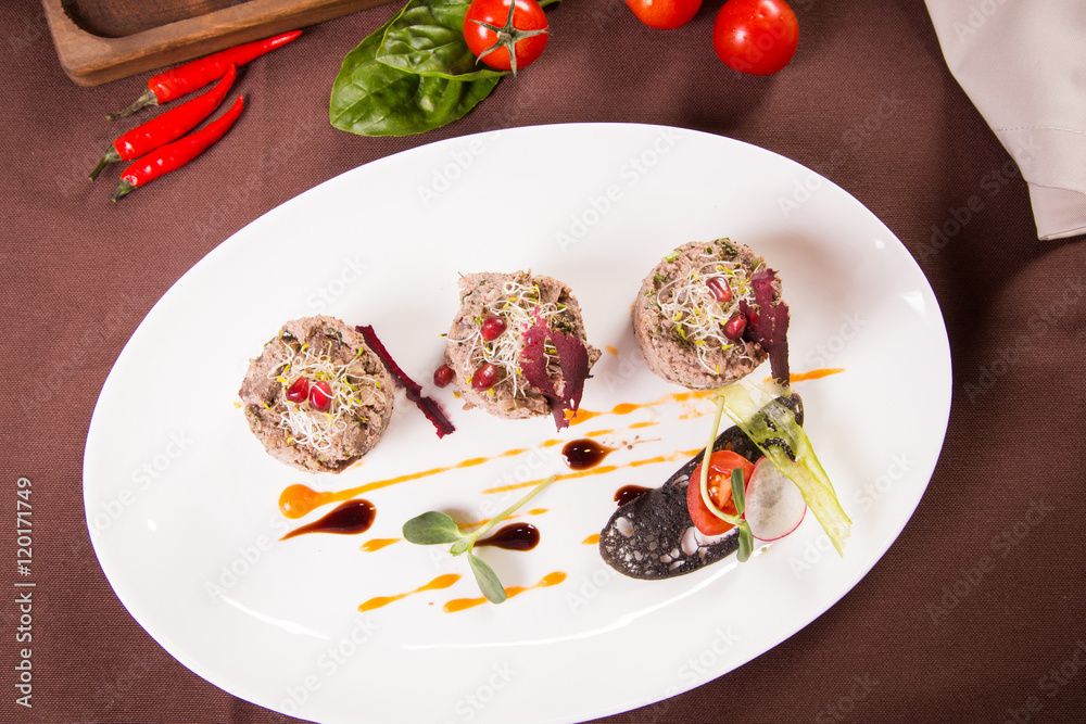 duck pate on white plate Stock Photo | Adobe Stock