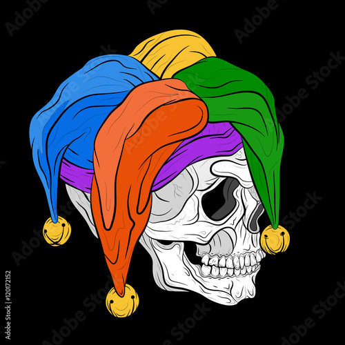 human skull in jester cap vector illustration