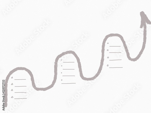 hand drawn illustrations of grey growth arrow going up through different stages and phase, up and down. business concept for startups or financial market to develop and thrive in waves