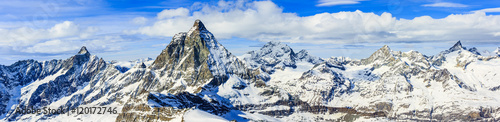 Fototapeta Panoramic view of Matterhorn on a clear sunny winter day, Zermat