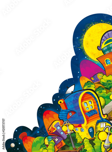 Cartoon scene of cosmos city - ufo - isolated - illustration for children