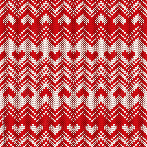 Fair Isle Style Knitted Sweater Design with Hearts. Seamless Knitting Pattern. Vector Texture