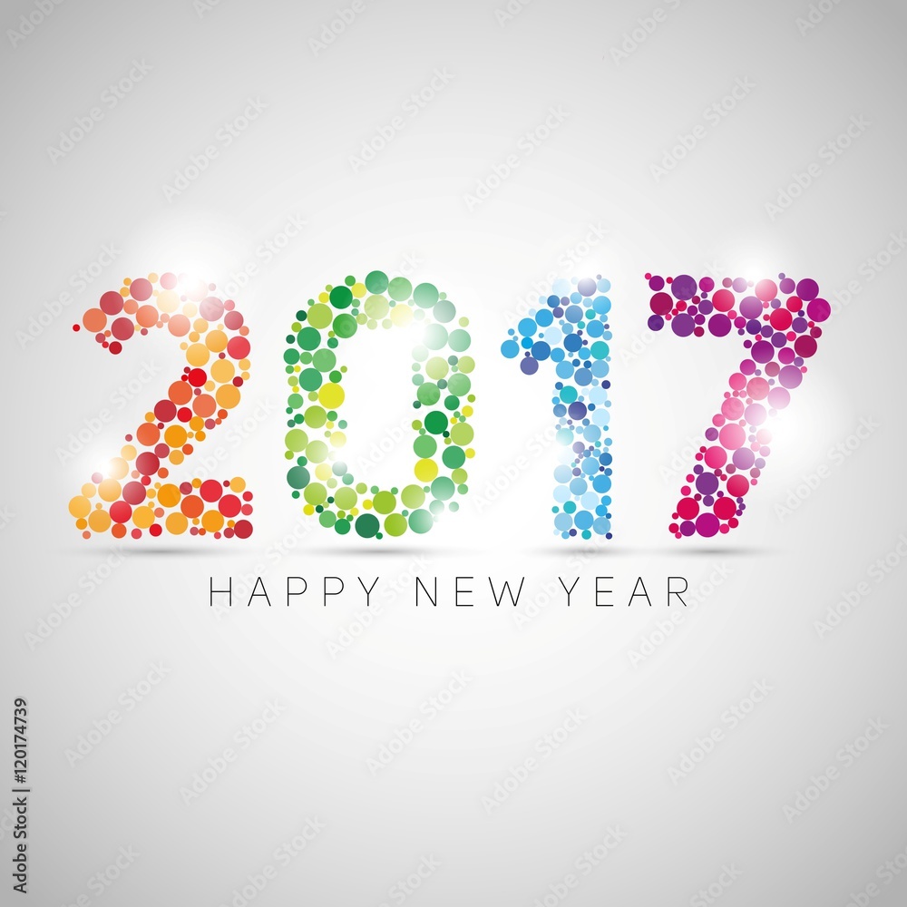 Happy new year 2017. Colorful dots design. Vector simple style illustration