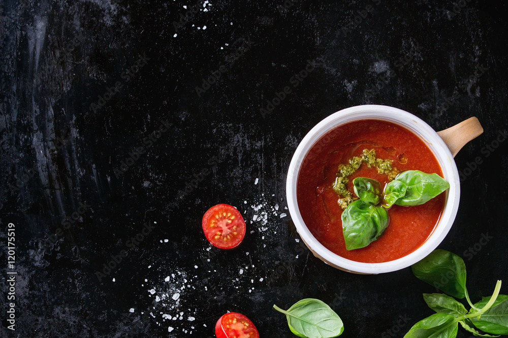 Tomato gazpacho soup with pesto Tomato gazpacho soup with pesto
