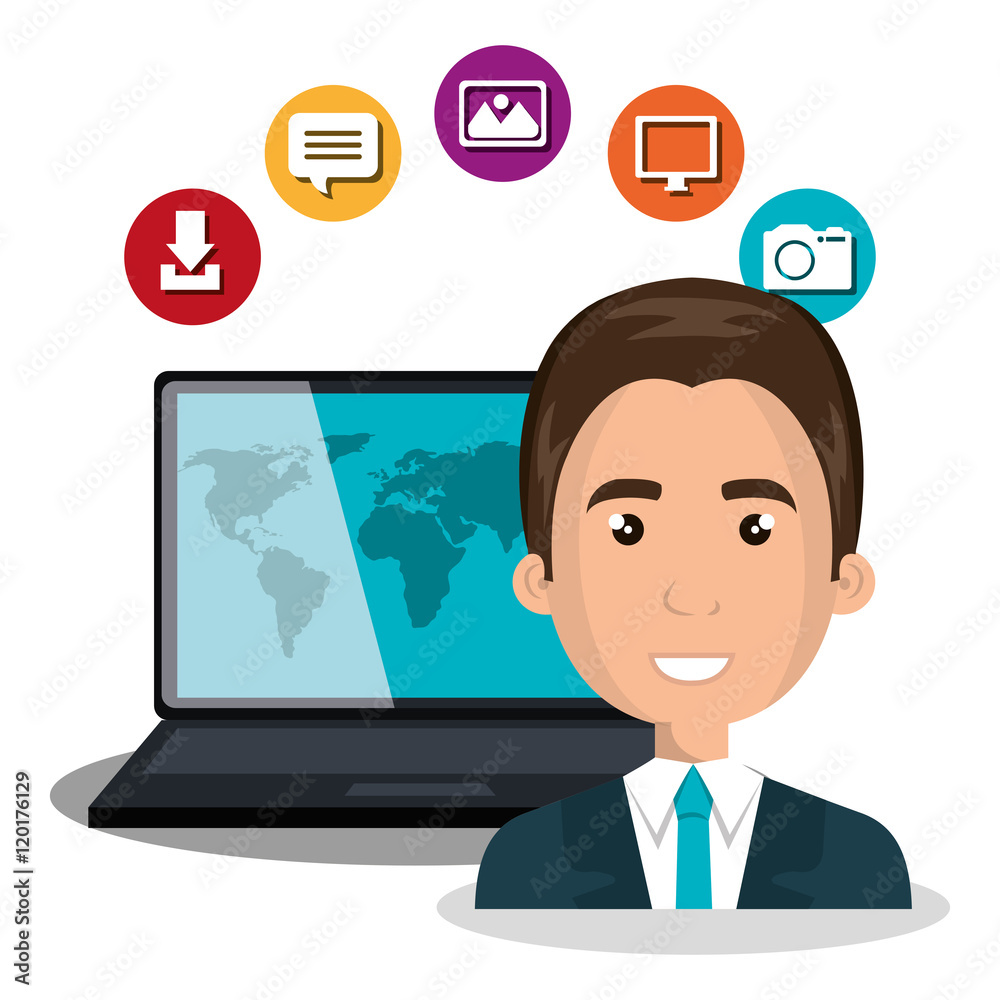 man laptop web online isolated vector illustration eps 10 man laptop web online isolated vector illustration eps 10