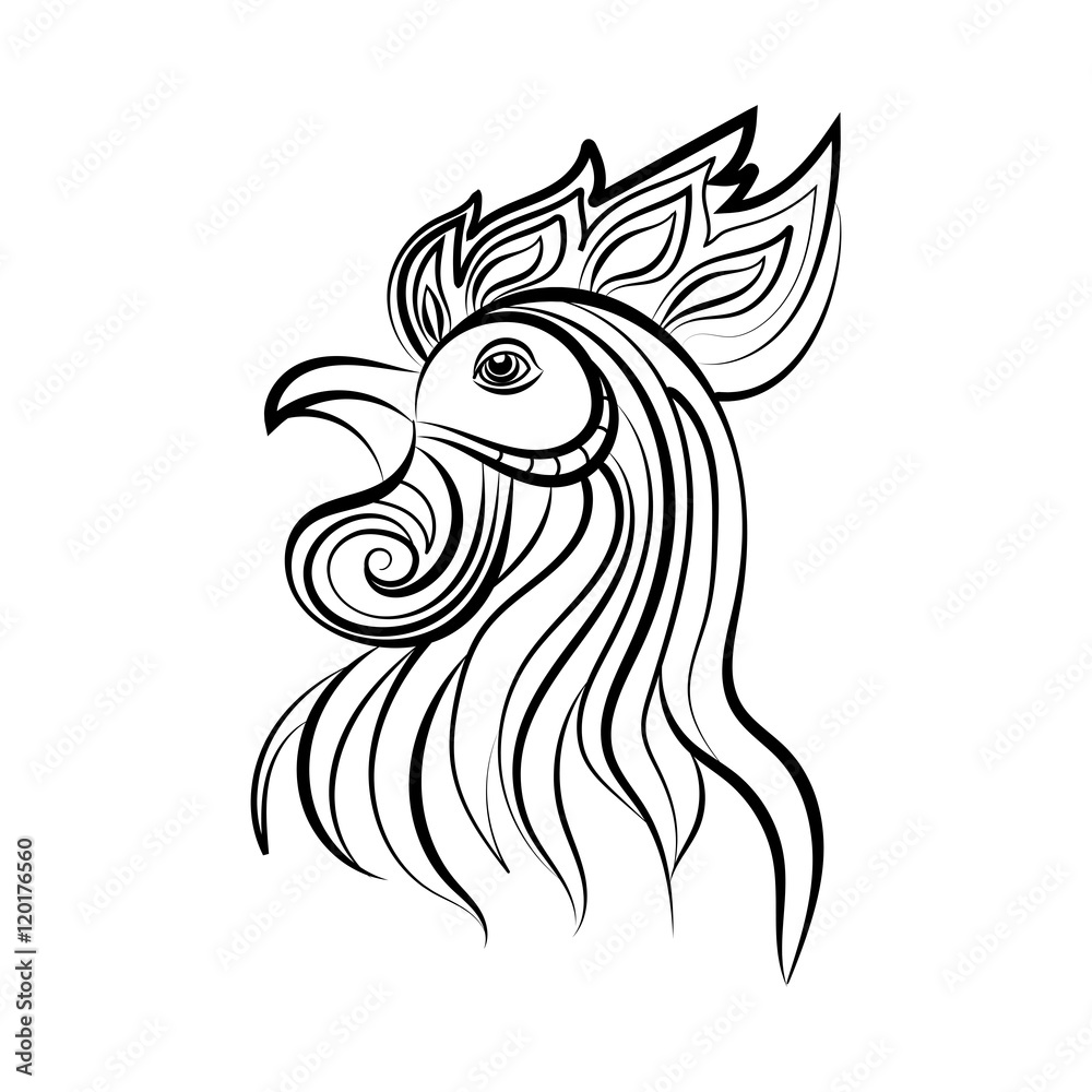 Silhouette of the cock head. Cock Symbol of New Year 2017
