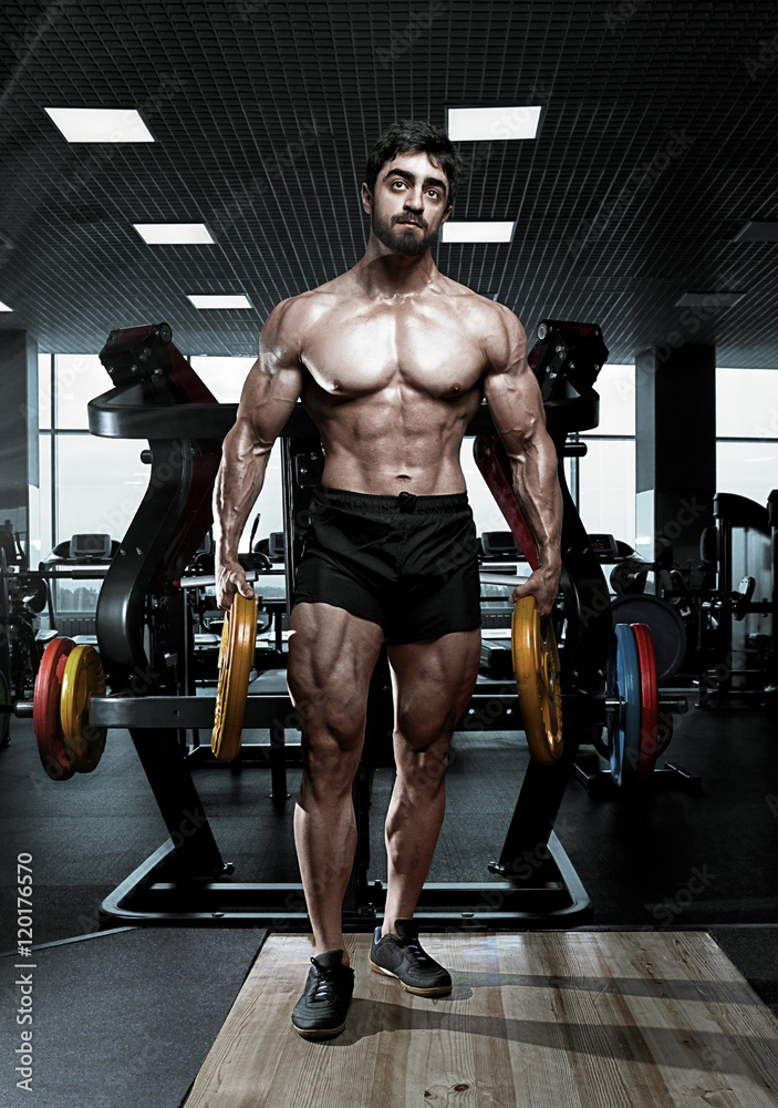 Muscular athletic bodybuilder fitness model