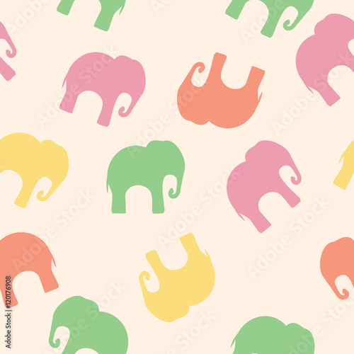 Seamless pattern with colorful elephants for textile  book cover  packaging.