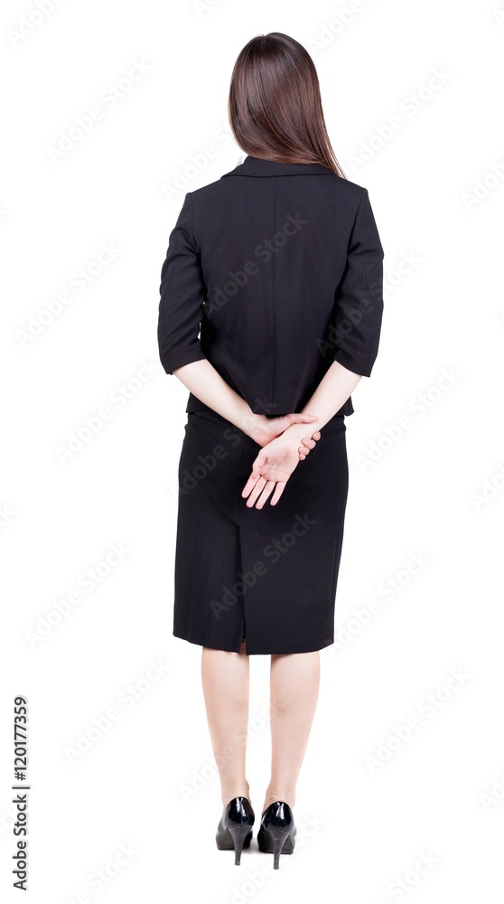 back view of thoughtful business woman contemplating. Young girl in suit. Rear view people collection. backside view of person. Isolated over white background. back view of thoughtful business woman contemplating. Young girl in suit. Rear view people collection. backside view of person. Isolated over white background.