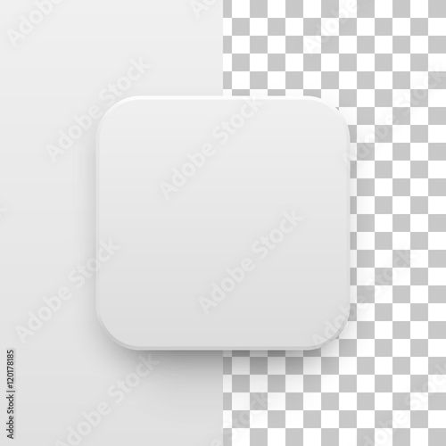 White abstract app icon, blank button template with realistic shadow and light background for web sites, user interfaces, UI, applications, apps. Vector illustration.