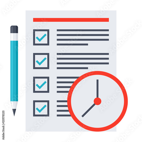 Time management concept with document, pencil and clock. 