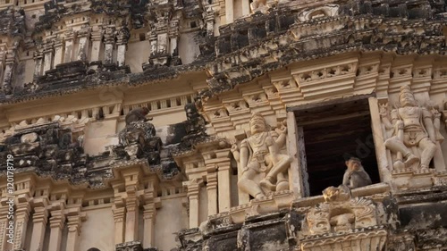 The monkey sits in the temple. Hampi.