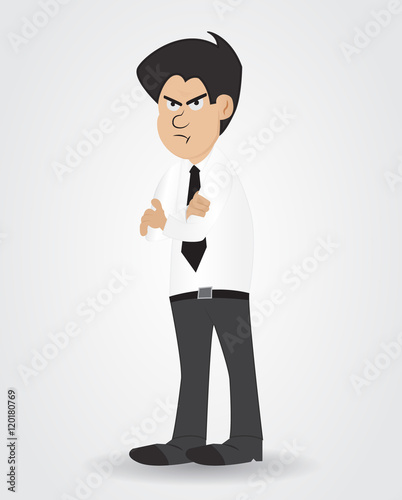 cartoon businessman with shirt and tie showing boring face