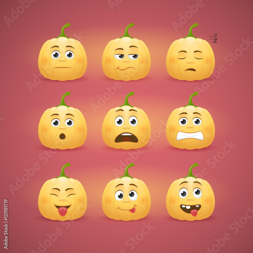 Autumn Halloween pumpkin face emoticons vector illustration - second set