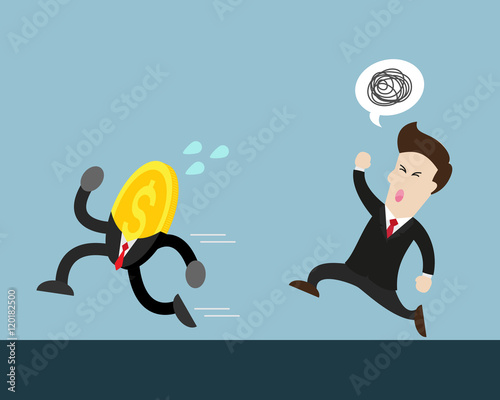 coin money run away from businessman who try to catch him. businessman is angry and want coin.