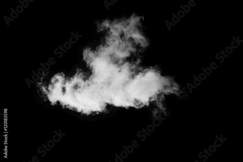 Single white cloud isolated over black background, Smoke isolated on black