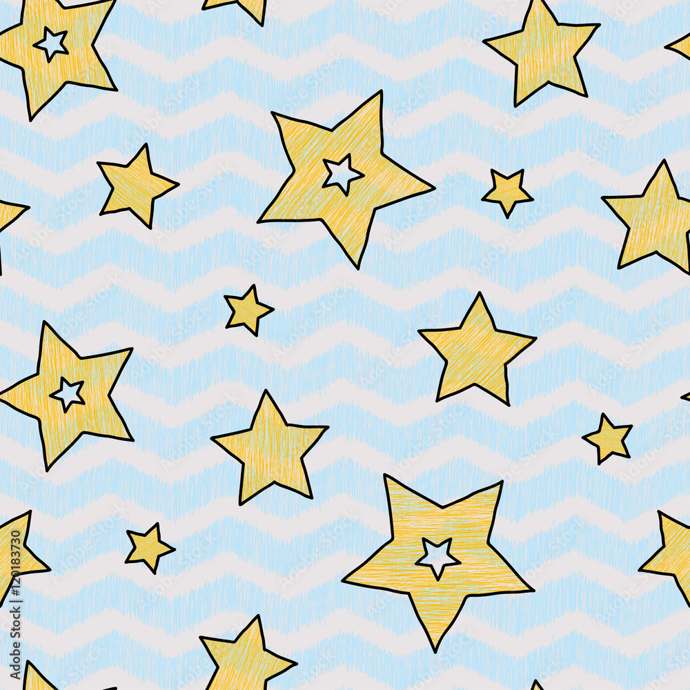 Fototapeta premium Stars and zigzad seamless pastel texture for wraping paper, backgrouns and textile