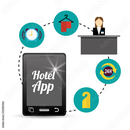 Wallpaper Mural Smartphone receptionist and hotel apps icon set. Service technology media and digital theme. Colorful design. Vector illustration Torontodigital.ca